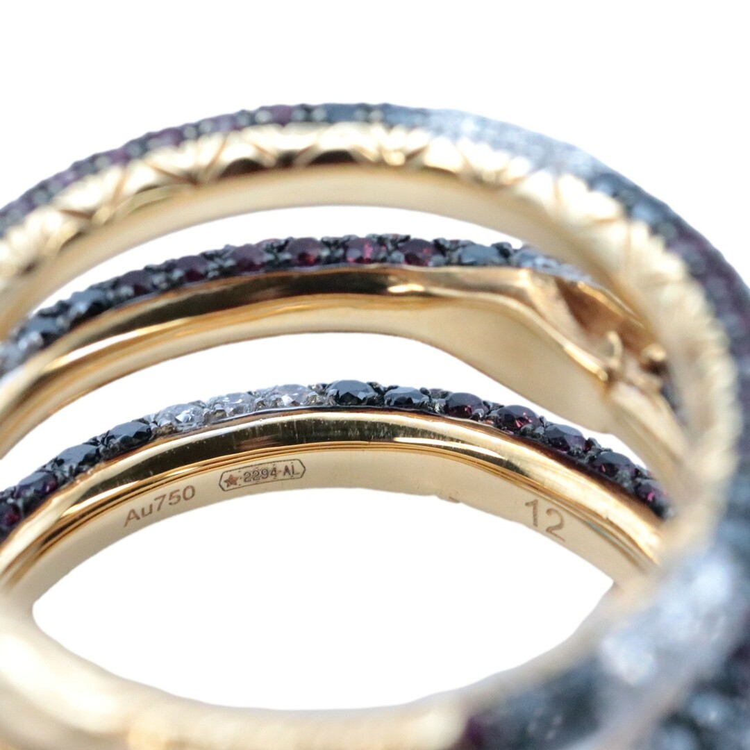 Gucci(グッチ)の美品 グッチ ウロボロス 3連 リング #12 約10.5号 ダイヤモンド ブラックダイヤ レッドサファイア レッドトパーズ Au750 K18YG 指輪 GUCCI レディースのアクセサリー(リング(指輪))の商品写真