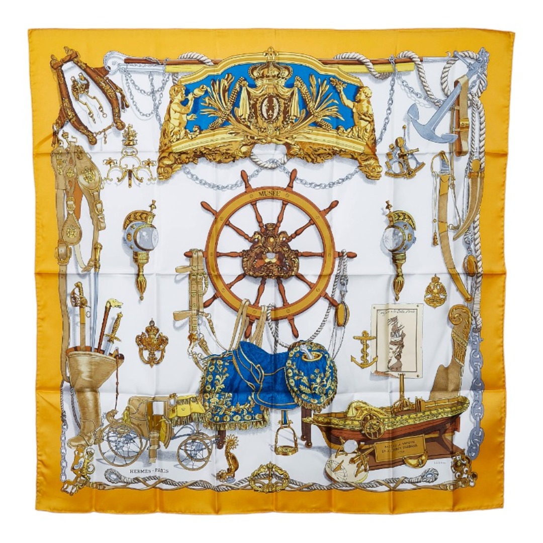 エルメス カレ90 BATEAU A VAPEUR DE JOUFFROY DABBANS 蒸気船 スカーフ シルク レディース HERMES 【222-17347】バンダナ/スカーフ