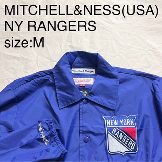 ミッチェルアンドネス MITCHELL & NESS ニューヨーク レンジャース ナイロン コーチ ジャケット ネイビー系 L