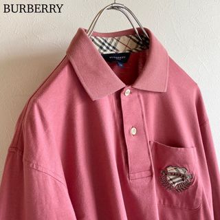 バーバリー(BURBERRY)のバーバリーゴルフ ノバチェック エンブレム ロゴ 長袖 ポロシャツ モーヴピンク(ポロシャツ)