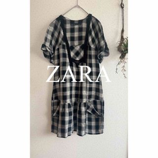 ザラ(ZARA)の美品　ZARA ザラ　ワンピース　チェック　レース　リネン　人気　完売(ひざ丈ワンピース)