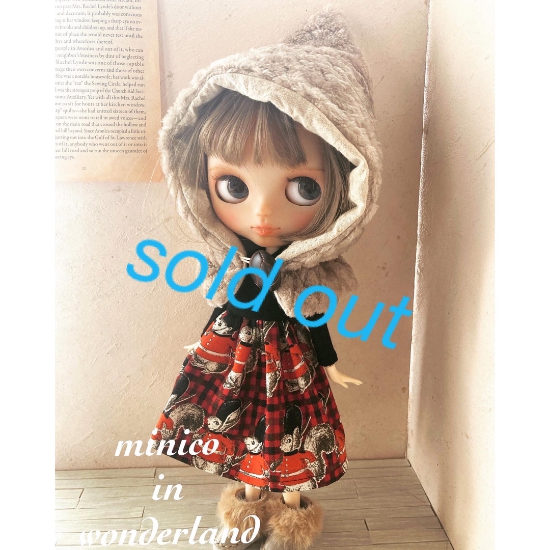 minico とんがり帽子と長袖動物柄ワンピース ブライス アウトフィット