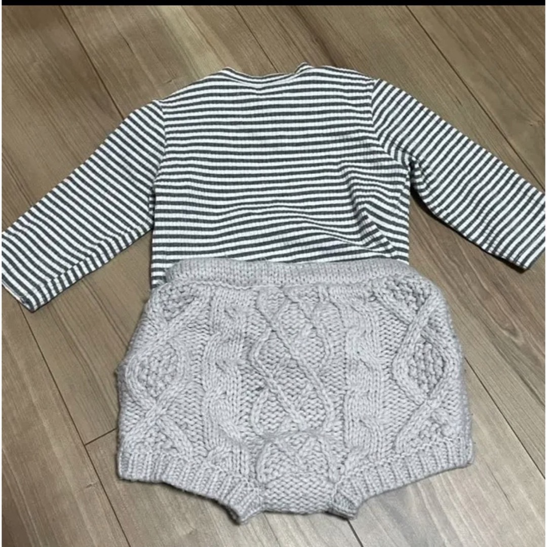 petit main(プティマイン)のプティマイン Petitmain グレー ニットパンツ インナーセット キッズ/ベビー/マタニティのベビー服(~85cm)(ロンパース)の商品写真