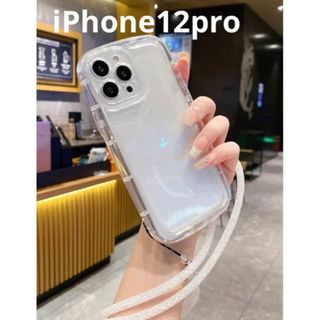 ストラップ付き クリア スマホケース iPhoneケース iPhone12pro(iPhoneケース)