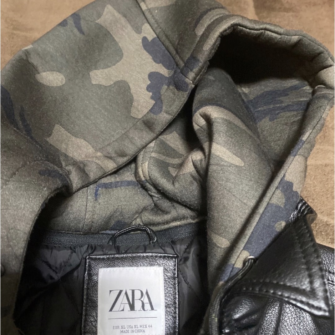 ZARA(ザラ)の美品　ZARA ライダースジャケット　XL  フード付き メンズのジャケット/アウター(ライダースジャケット)の商品写真