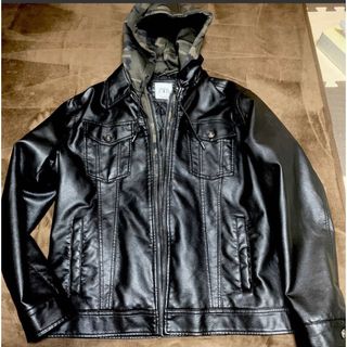 ザラ(ZARA)の美品　ZARA ライダースジャケット　XL  フード付き(ライダースジャケット)