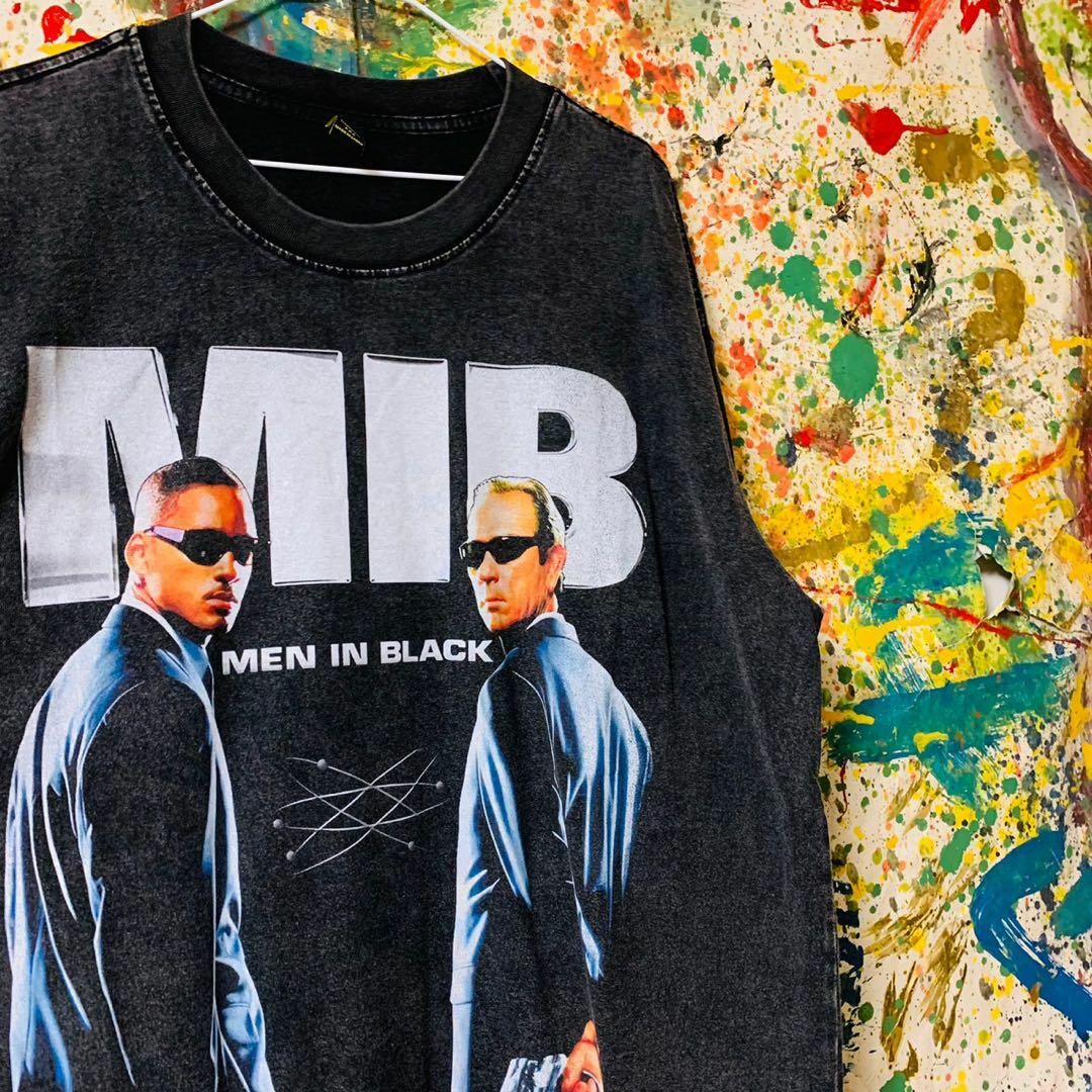 MIB メンズ ロンＴ 長袖 ケミカルウォッシュ  黒 XL 映画 SF 秋冬 メンズのトップス(Tシャツ/カットソー(七分/長袖))の商品写真