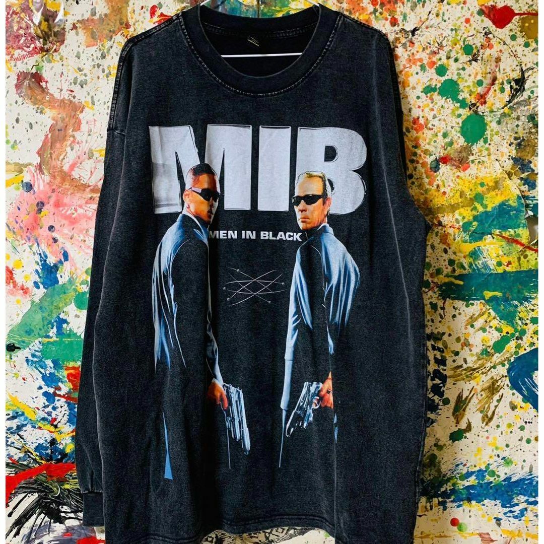 MIB メンズ ロンＴ 長袖 ケミカルウォッシュ  黒 XL 映画 SF 秋冬 メンズのトップス(Tシャツ/カットソー(七分/長袖))の商品写真