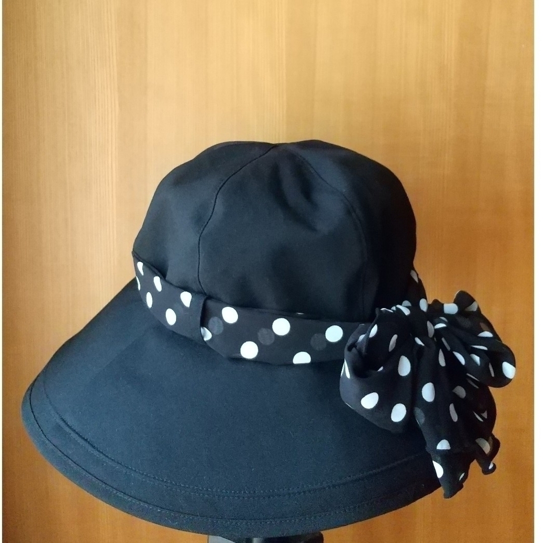 芦屋ロサブラン 総遮光 ドットシフォン付きハット(L) レディースの帽子(ハット)の商品写真