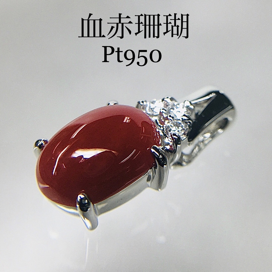 Pt950 血赤珊瑚  ダイヤリング 13号 1.32ct