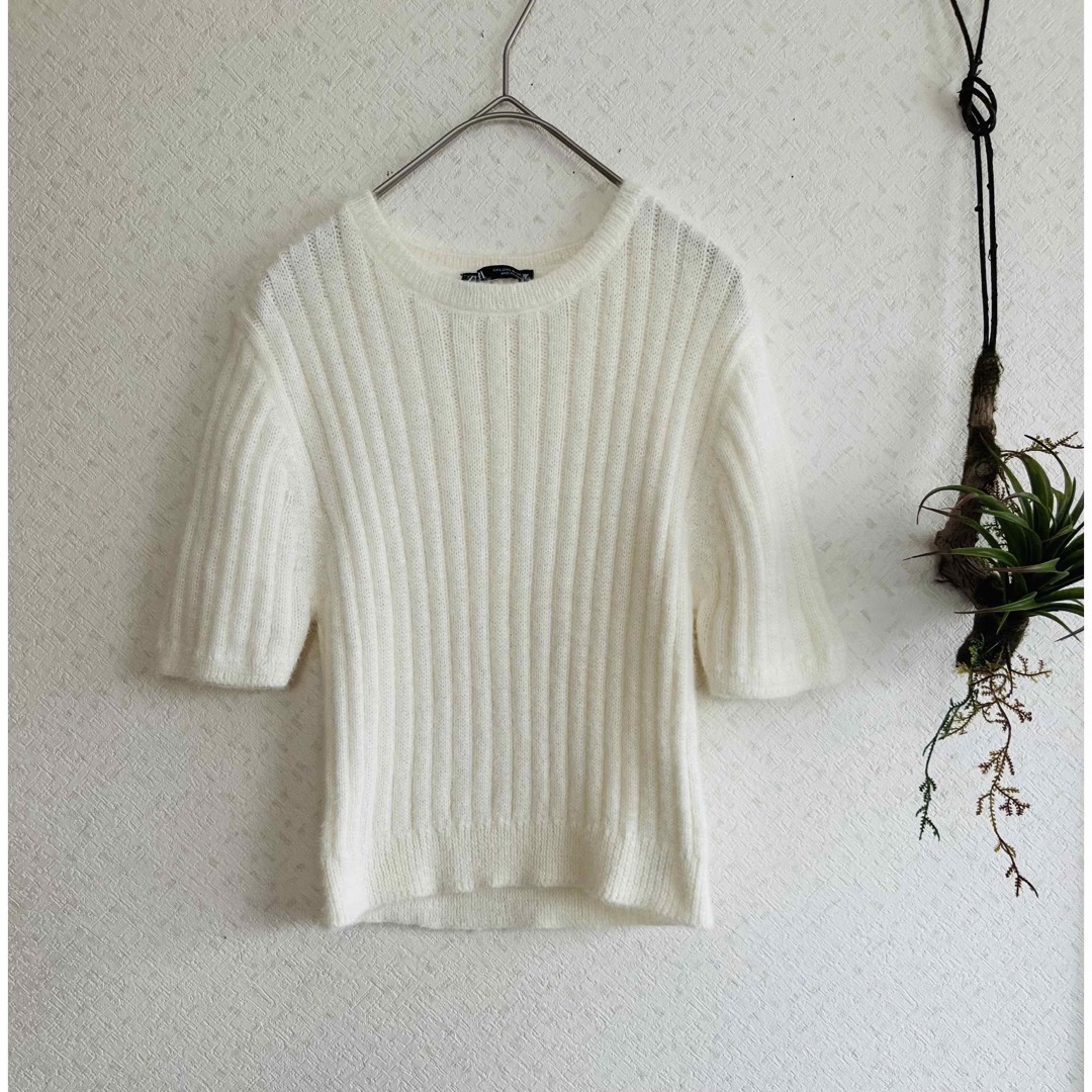 美品 ZARA ザラ ニット トップス 半袖ニット 白 人気 完売