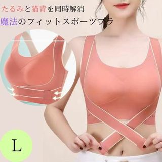 ノンワイヤー　ブラジャー　スポーツブラ　猫背矯正　シームレス　フロントホック　L(ブラ)