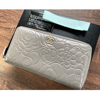 シャネルCHANEL カメリア 長財布 ロングウォレット グレージュ