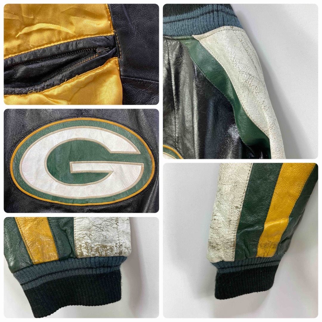 NFL 古着 刺繍ロゴ グリーンベイパッカーズ 本革 リアルレザー ジャケット メンズのジャケット/アウター(レザージャケット)の商品写真