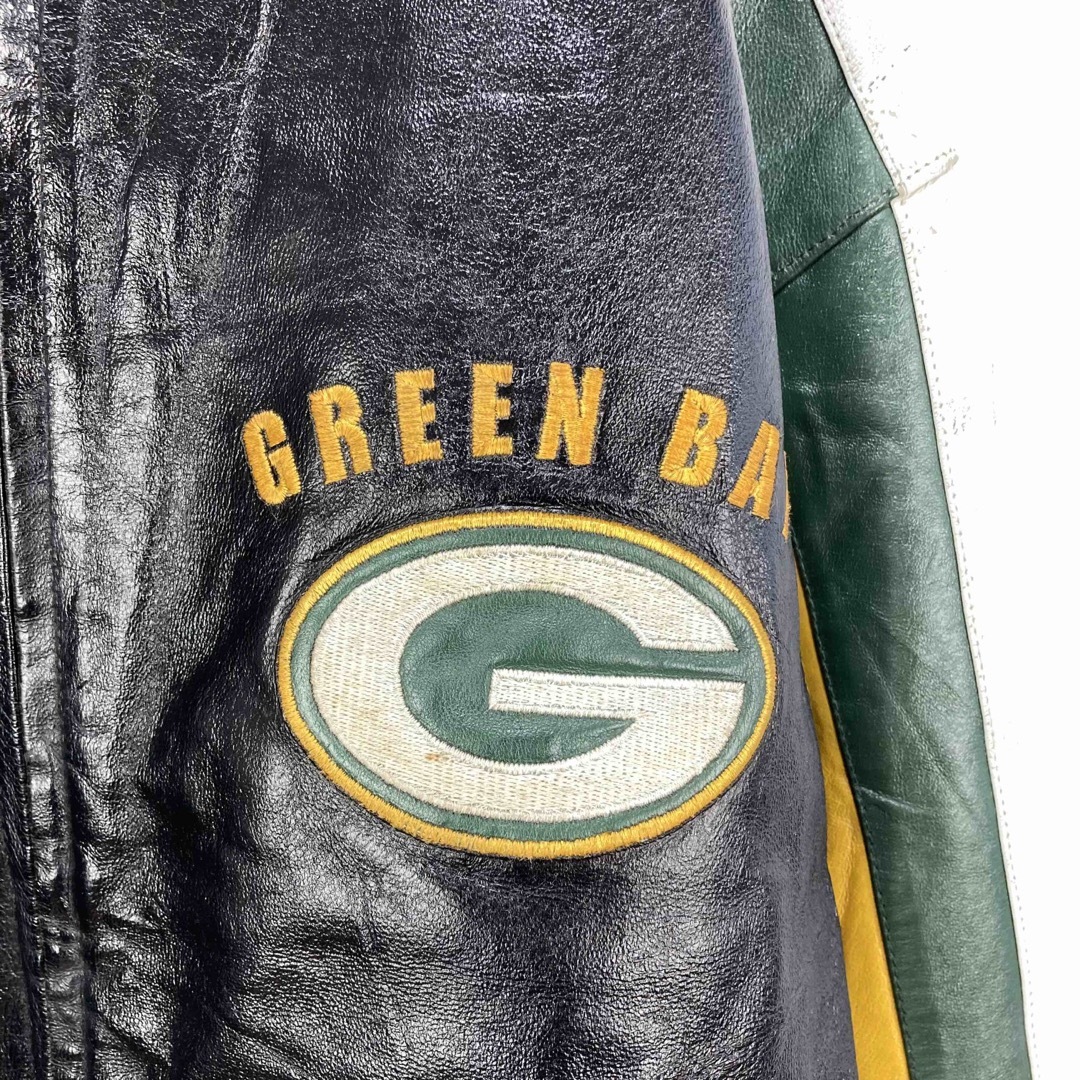 NFL 古着 刺繍ロゴ グリーンベイパッカーズ 本革 リアルレザー ジャケット メンズのジャケット/アウター(レザージャケット)の商品写真