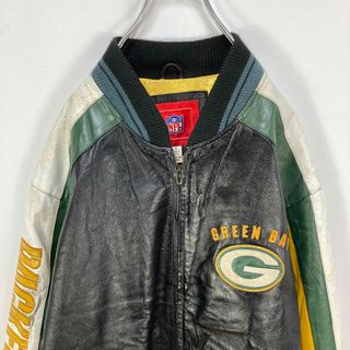 NFL 古着 刺繍ロゴ グリーンベイパッカーズ 本革 リアルレザー