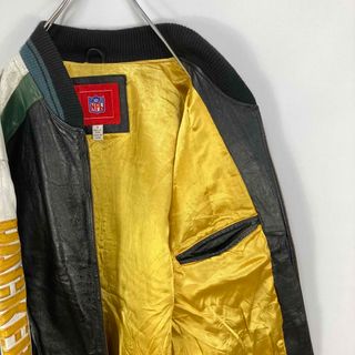 NFL 古着 刺繍ロゴ グリーンベイパッカーズ 本革 リアルレザー