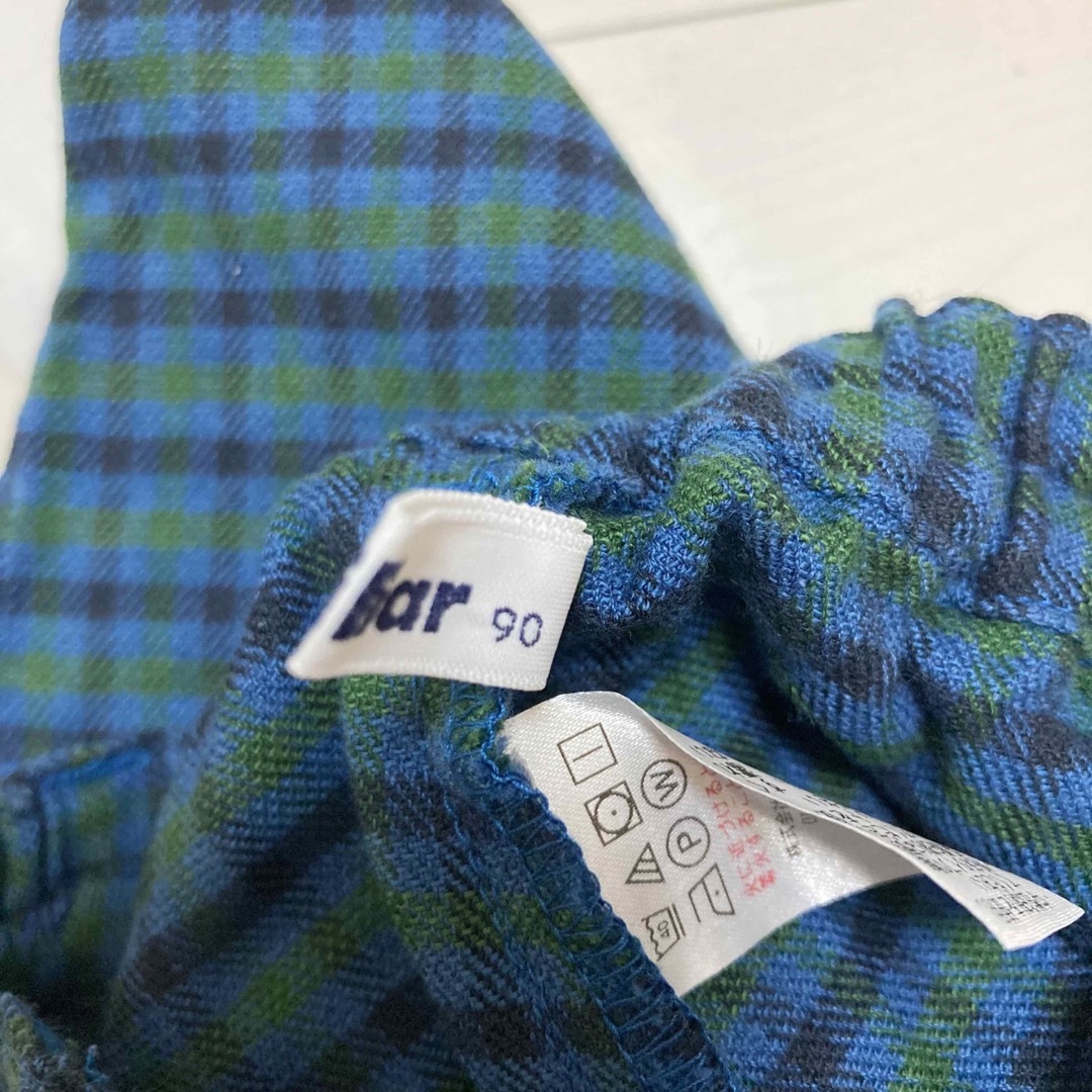 ファミリア familiar 現行品 チェックロングパンツ 緑チェック 90