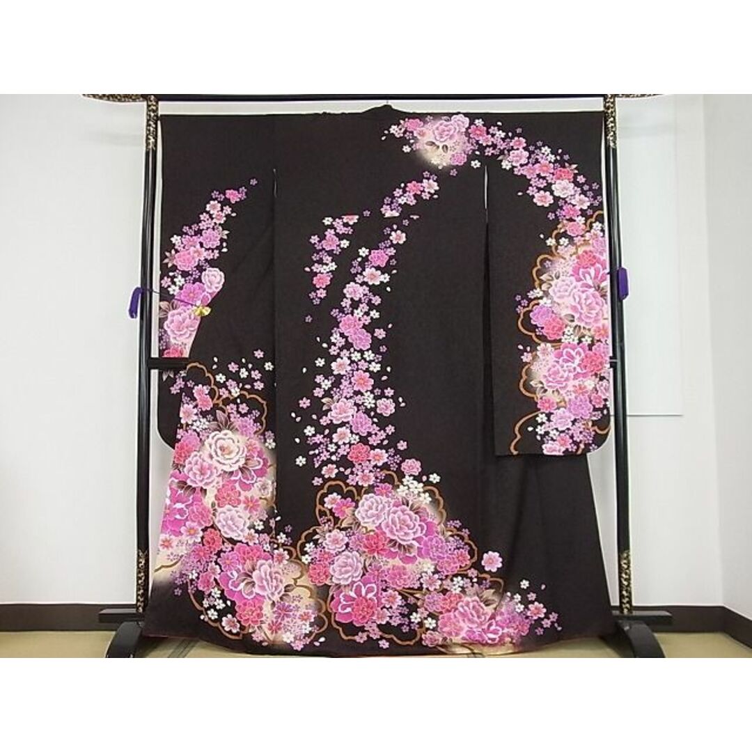 平和屋1□極上 振袖 刺繍 舞花文 暈し染め 金彩 パールトーン加工 逸品