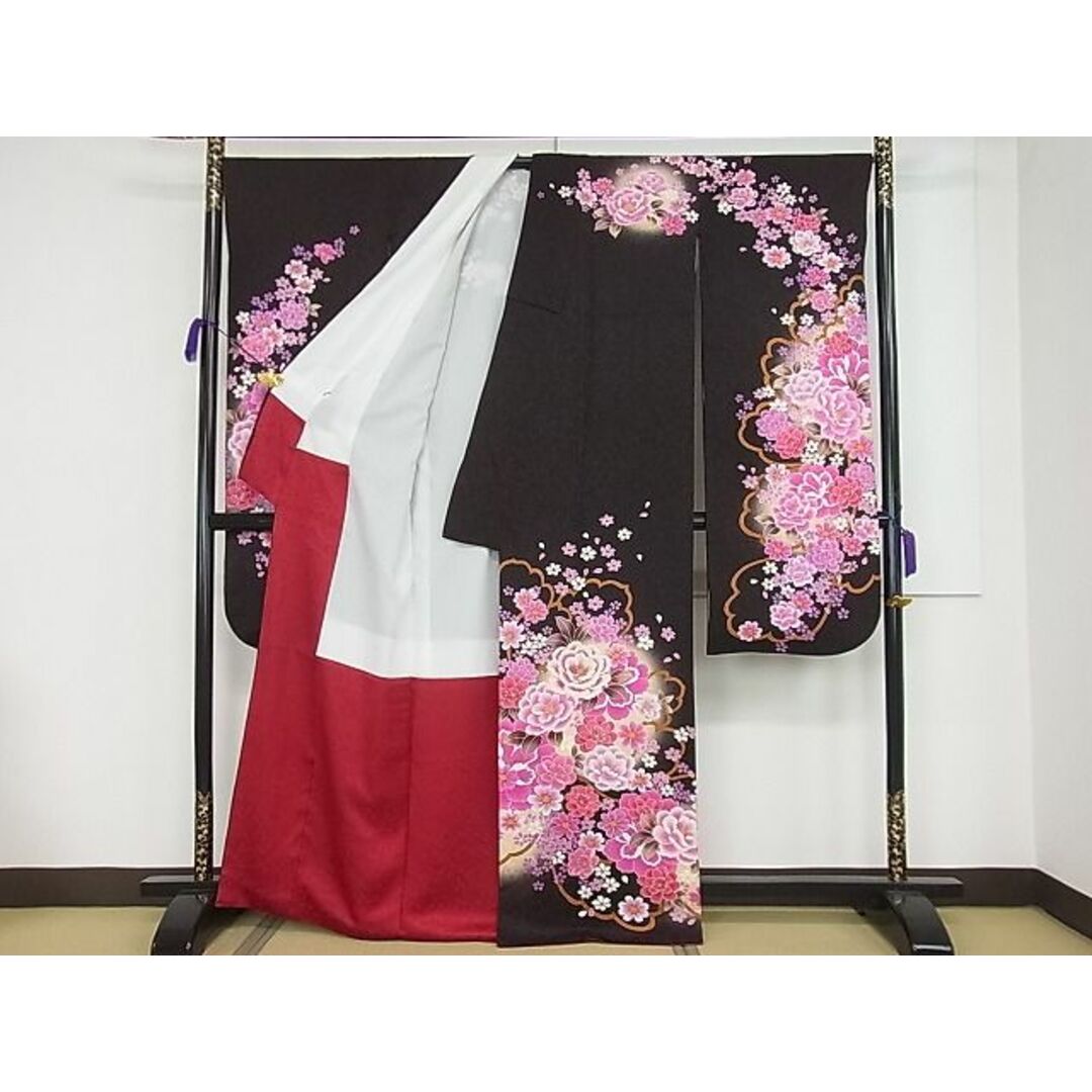 平和屋1□極上 振袖 刺繍 舞花文 暈し染め 金彩 パールトーン加工 逸品