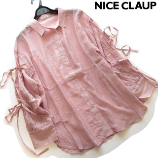 ナイスクラップ(NICE CLAUP)の新品ナイスクラップ 袖割れリボンシアーシャツ/PK/NICE CLAUP(シャツ/ブラウス(長袖/七分))