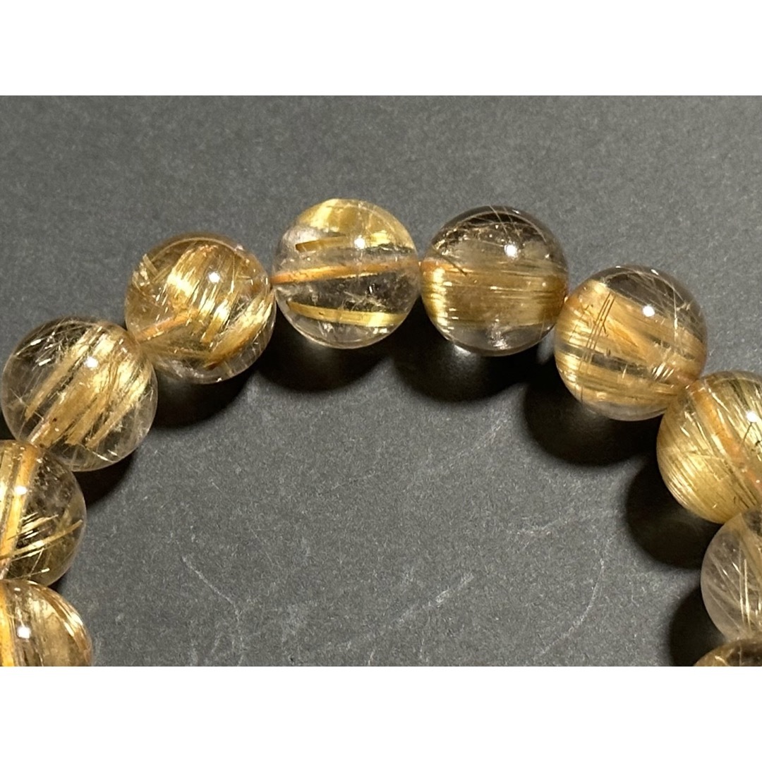 金運【大玉タイチンルチル】14-14.5mm 高品質 天然石ブレスレットの