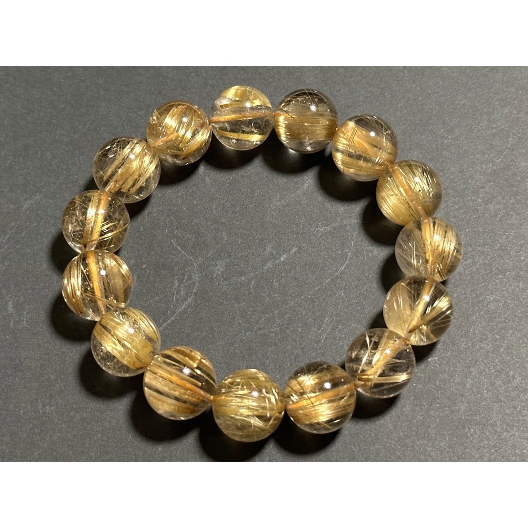 金運【大玉タイチンルチル】14-14.5mm 高品質 天然石ブレスレットの