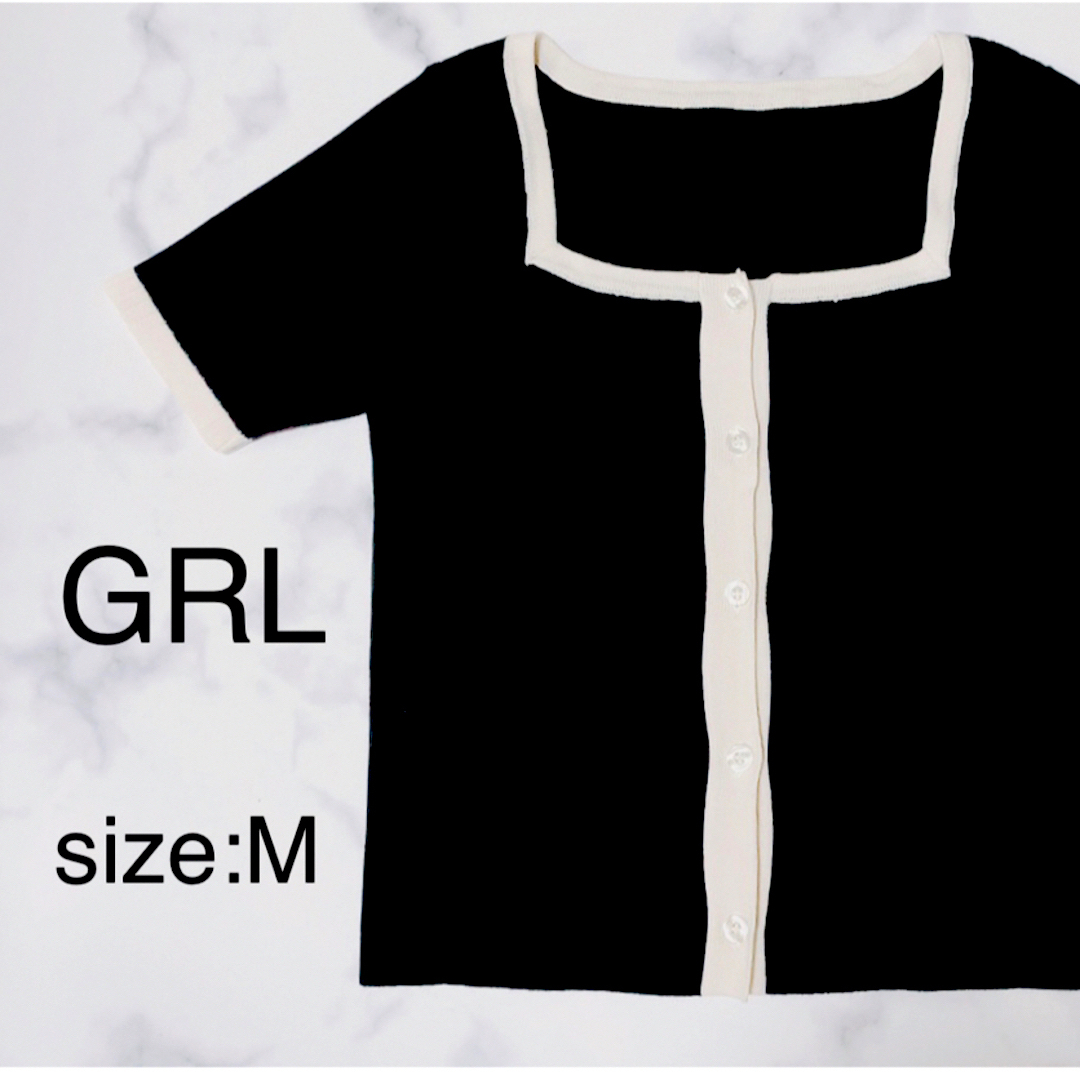 GRL(グレイル)のGRL 配色スクエアネックリブニットカーディガン レディースのトップス(カーディガン)の商品写真