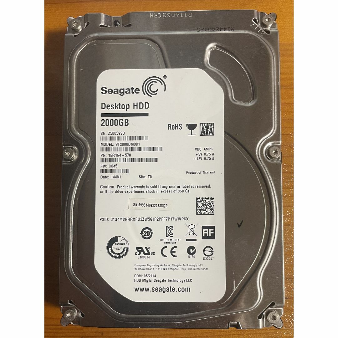 ☆Seagate シーゲート ST2000DM001 HDD 2TB 稼働極少