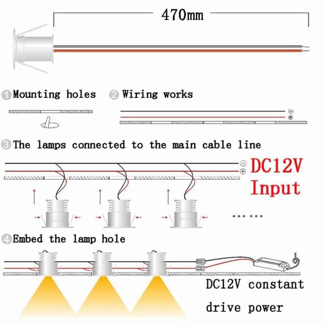 小さなLED埋め込み式ライト9PCS12V1Wスポットライトキッチン、階段、クロ