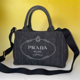 プラダ(PRADA)のPrada 美品 黒 2way カナパ S デニム ハンドバッグ プラダ(ショルダーバッグ)