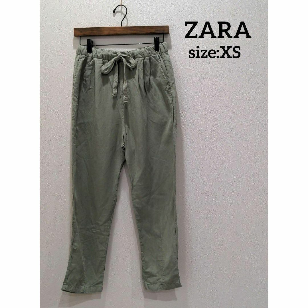 ZARA(ザラ)のZARA ザラ リネン混 ウエストゴム テーパードパンツ 春夏 グリーン XS レディースのパンツ(カジュアルパンツ)の商品写真