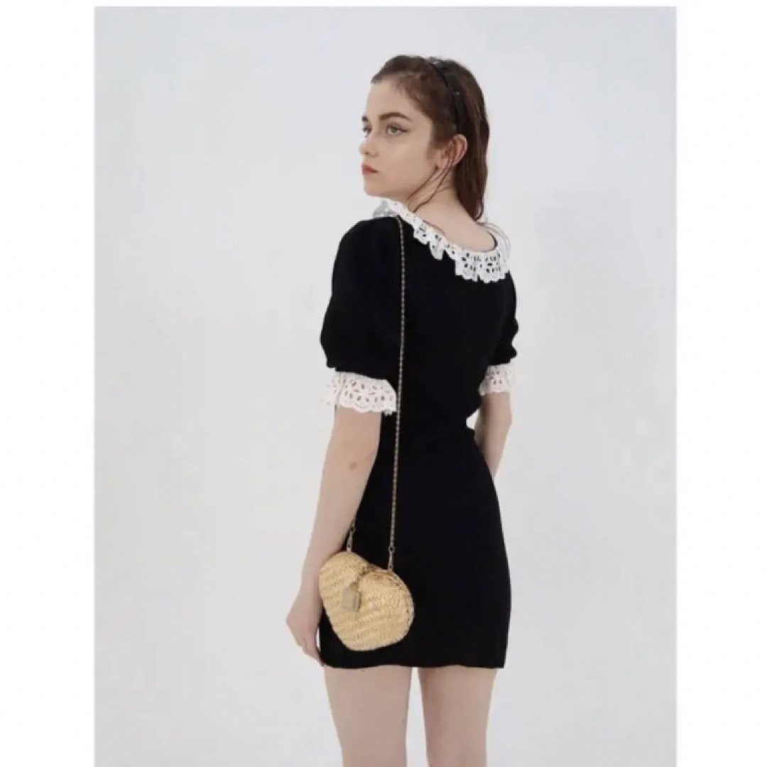 買収 epine lace frill rib knit onepiece black リール