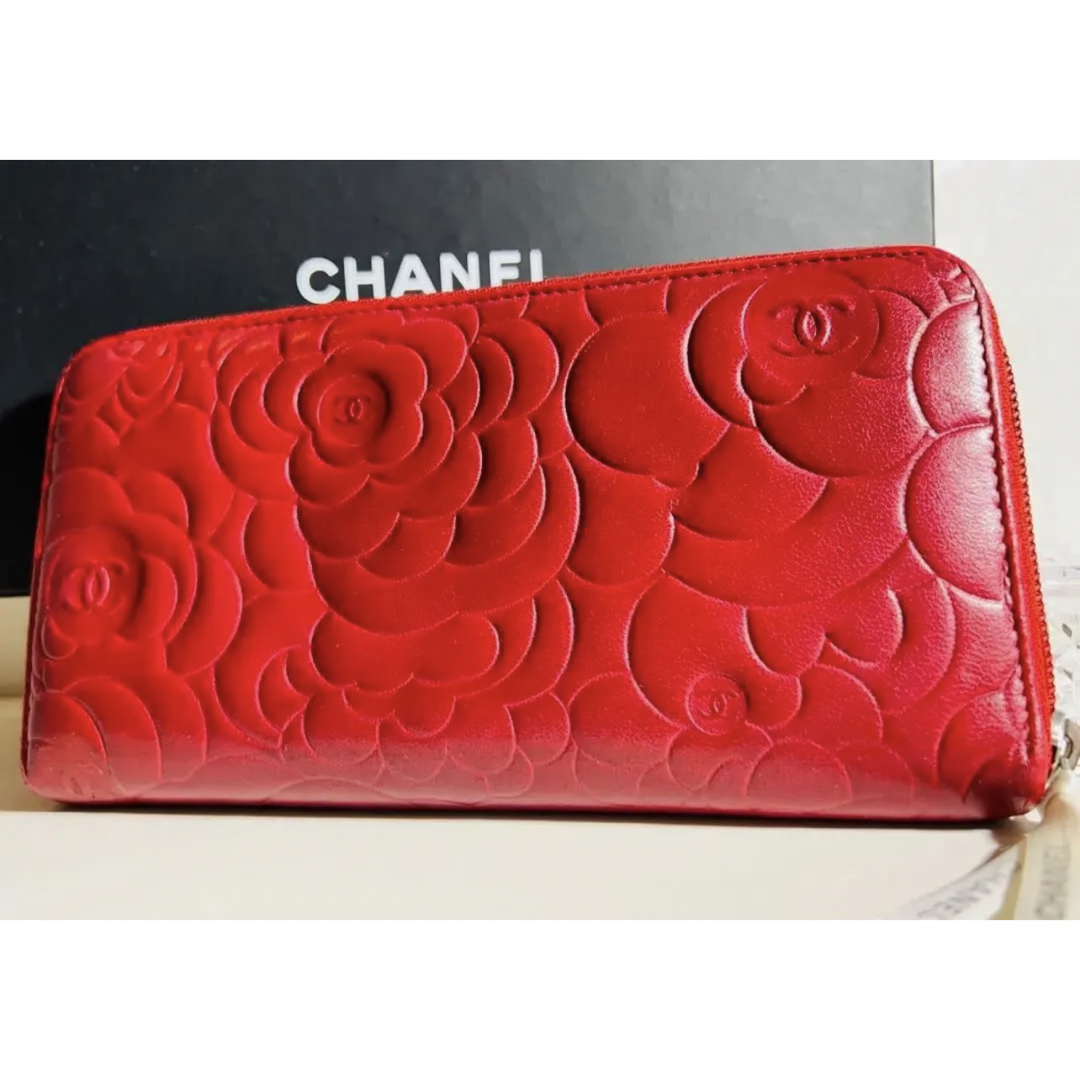 ✨シール付✨❤️CHANEL❤️シャネル ラムスキン カメリア ラウンド 長財布