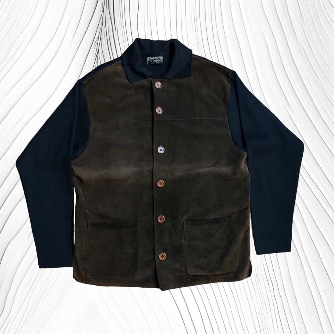 vintage leather knit  switching shirt