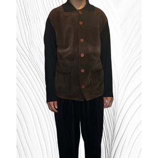 vintage leather knit  switching shirt