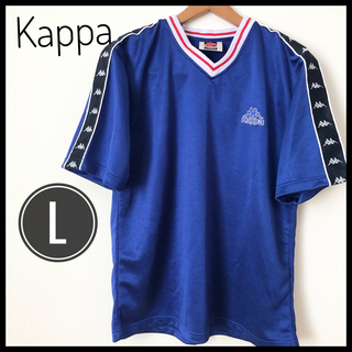 カッパ(Kappa)のKappa カッパ Tシャツ 半袖 ブルー 青 デカロゴ 刺繍 袖ロゴテープ L(Tシャツ/カットソー(半袖/袖なし))