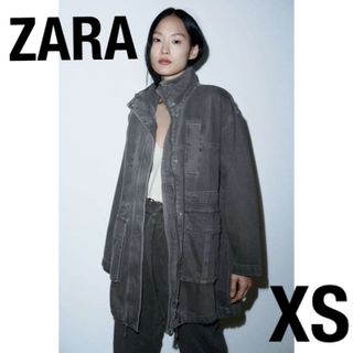 ザラ(ZARA)のZARA オーバーサイズデニムパーカー　ブルゾン　ミリタリージャケット　XS S(ミリタリージャケット)