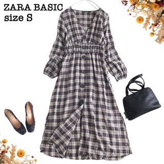 ザラ(ZARA)の@【S】ザラベーシック 大きめボタン チェック長袖 ロング ワンピース(ロングワンピース/マキシワンピース)