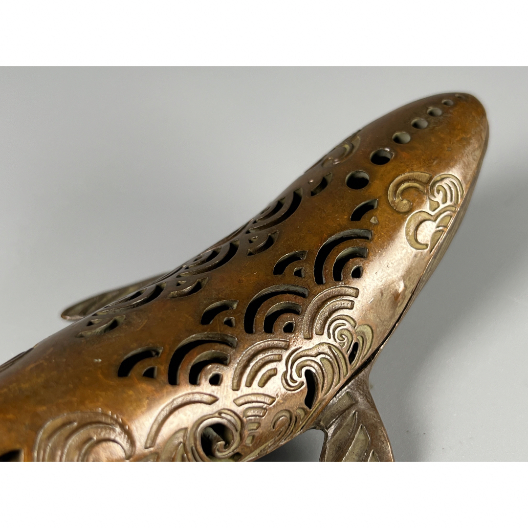 古美術 茶道具 銅 極細工 希少 鯨 香炉 真鍮 美品 在銘 乾隆年製