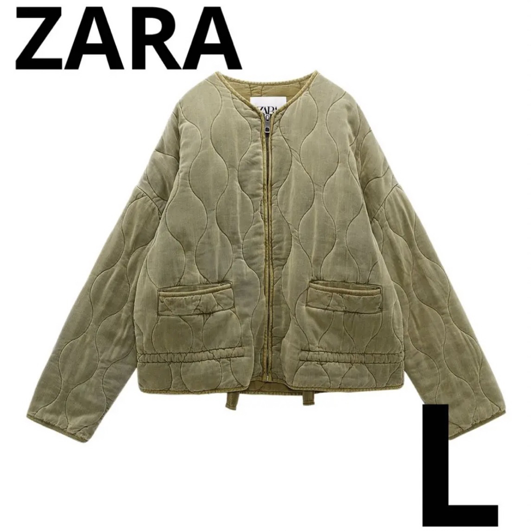 ZARA - 【新品タグ付き】ポケット付きキルティングジャケット L カーキ