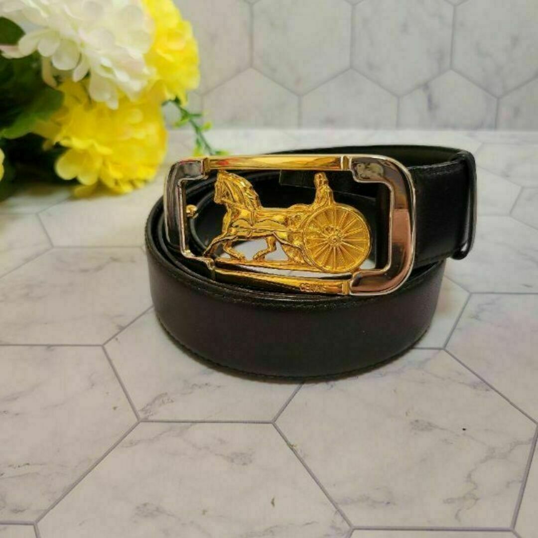 CELINE ゴールド 馬車 ロゴ ベルト かっこいい お洒落 スーツ パンツに-