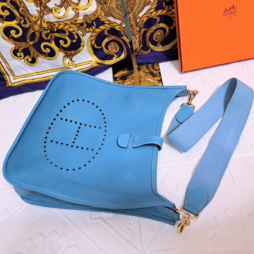 HERMES ショルダーバッグ エブリン GM ブルージーン 刻印□C エルメス