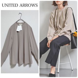 ユナイテッドアローズ(UNITED ARROWS)の【新品タグ付】UNITED ARROWSバンドカラータックブラウス　フリーサイズ(シャツ/ブラウス(長袖/七分))