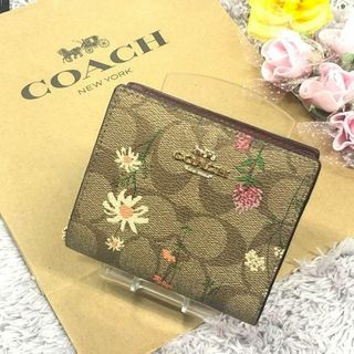 ⭐COACH⭐コーチ⭐新品 折財布 花柄 茶ブラウン Cシグネチャー