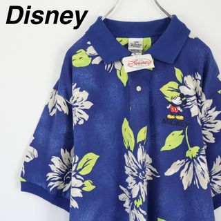 ディズニー(Disney)の【新品未使用品】ディズニー／ポロシャツ　ミッキー　刺繍ロゴ　ボタニカル柄　総柄(ポロシャツ)