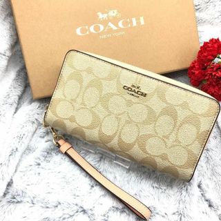 コーチ(COACH)の⭐COACH⭐コーチ⭐新品 ラウンドファスナー長財布 カーキ×ピンク(長財布)