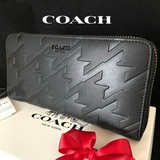 コーチ(COACH)のコーチ COACH F74881 レザージップアラウンド 千鳥柄 ブラック(長財布)