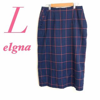 elgna エルグナ　タイトスカート　チェック　きれいめ　ネイビー　レッド　L(ひざ丈スカート)