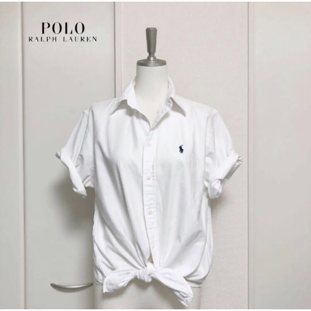 POLO RALPH LAUREN(ポロラルフローレン)のRALPH LAUREN ラルフローレン　前結び　コットン　シャツ　S ホワイト レディースのトップス(シャツ/ブラウス(半袖/袖なし))の商品写真